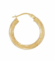 9ct YG Striped Plain Hoop Earrings