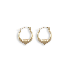 9ct Yellow Gold Round Creole with Heart Earrings