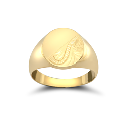 9ct YG Half Engraved Oval Signet Ring 