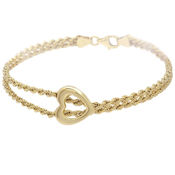 9ct YG Double Rope Heart Ladies Bracelet