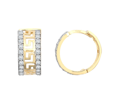 9ct YG Cz Greek Key Hoop Earrings