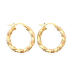 9ct Yellow Gold 15mm Plain Twist Hoop Earrings
