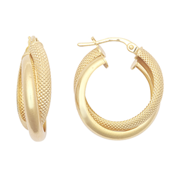 9ct YG Plain/Mesh Hoop Earrings