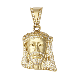 9ct YG Small Cz Jesus Head Pendant 