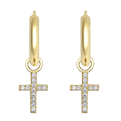 9ct YG Cz Cross Hoop Earrings