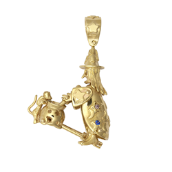 9ct YG Moveable Cz Witch Pendant
