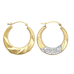 9ct YG 22mm Crystal Fancy Creole Earrings