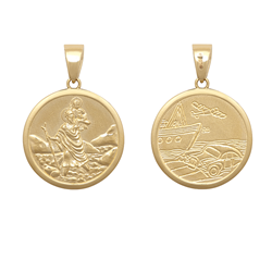 9ct YG 22mm Double Sided St. Christopher Medallion Pendant