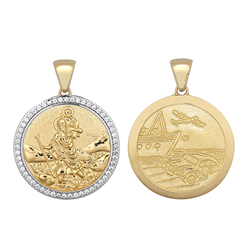 9ct YG 23mm Cz Double Sided St. Christopher Medallion Pendant