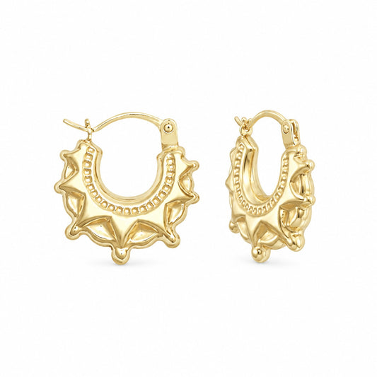 9ct Gold Extra Small Round Creole Spike Earrings, front view