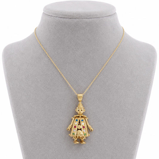 9ct Gold Medium Clown Pendant, shown on a bust