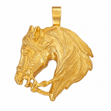9ct Yellow Gold Plain Horsehead Pendant, front view