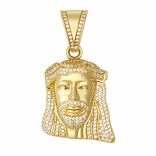 9ct Gold Stone Set Jesus Head Pendant, front view