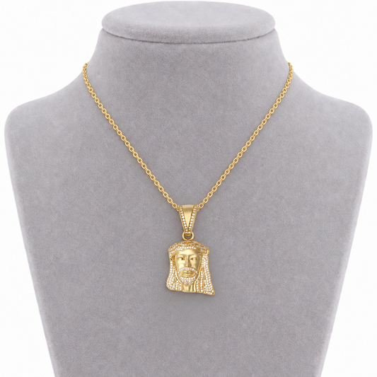 9ct Gold Stone Set Jesus Head Pendant