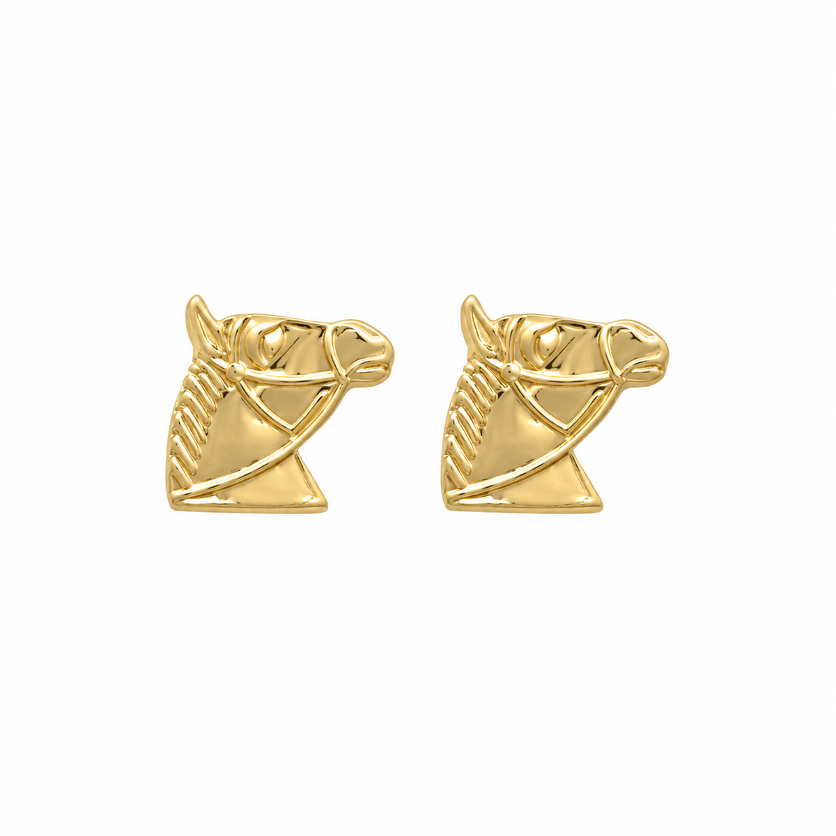 9ct Gold Horse Head Stud Earrings, front view