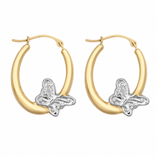 9ct Gold Butterfly Creole Earrings