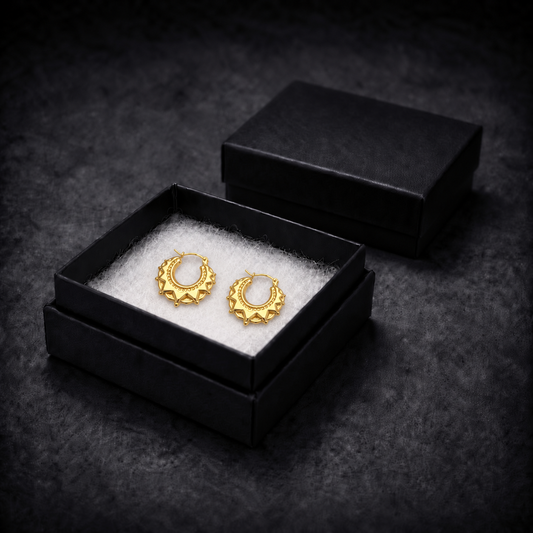 9ct Gold Round Creole Spike Earrings, front view