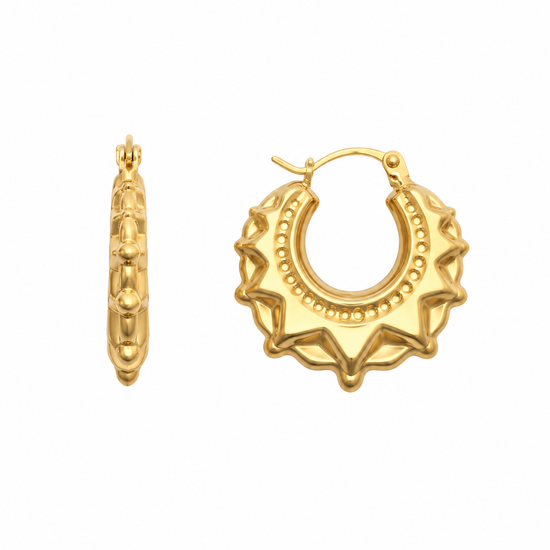 9ct Gold Round Creole Spike Earrings