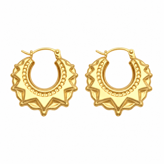 9ct Gold Round Creole Spike Earrings
