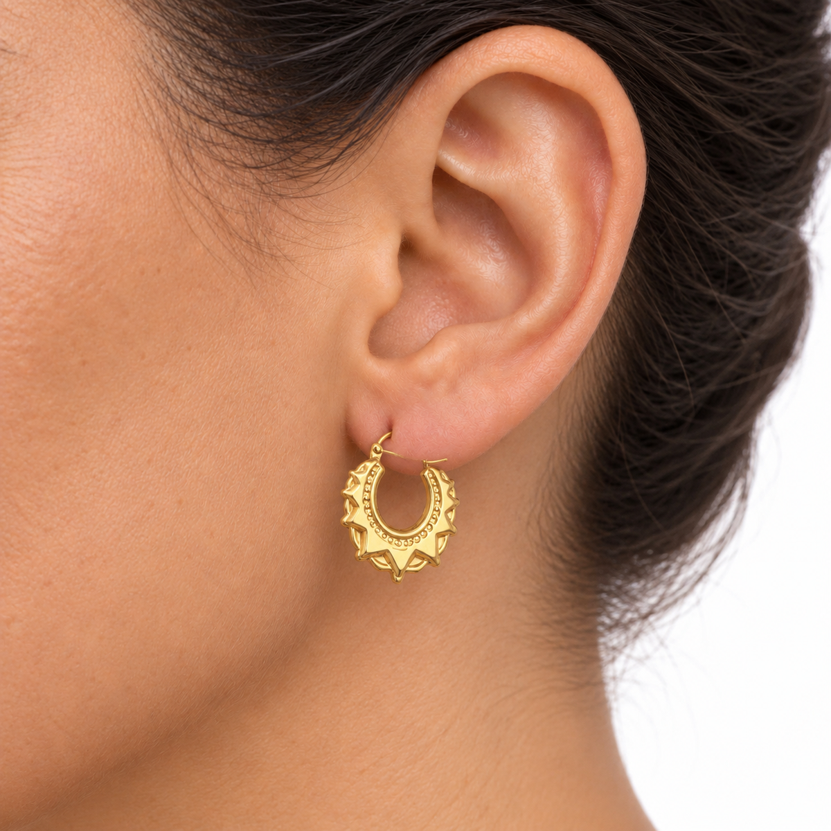 9ct Gold Round Creole Spike Earrings