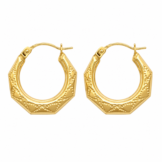 9ct Gold Engraved Creole Earrings