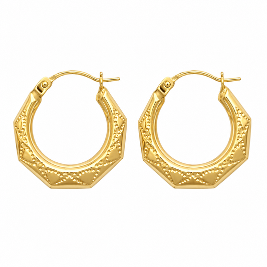 9ct Gold Engraved Creole Earrings