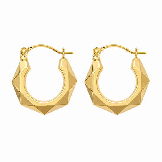 9ct Gold Faceted Creole Earrings