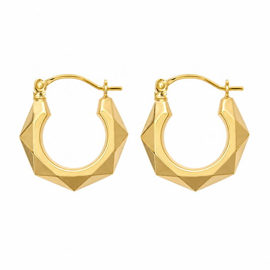 9ct Gold Faceted Creole Earrings
