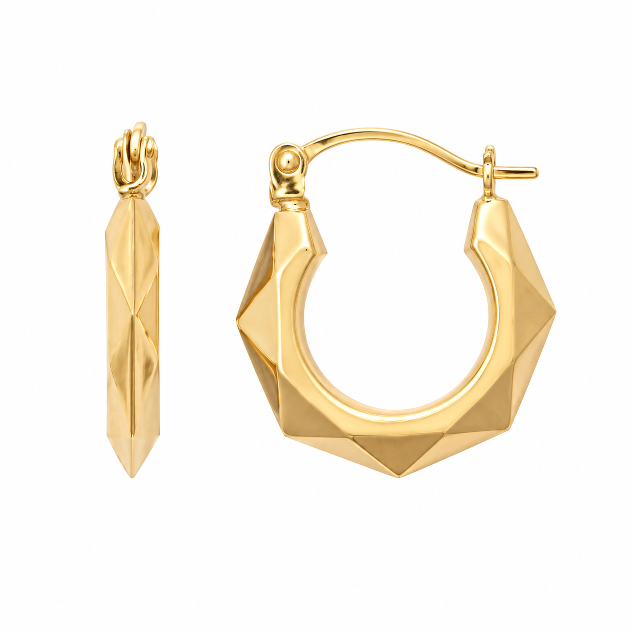 9ct Gold Faceted Creole Earrings