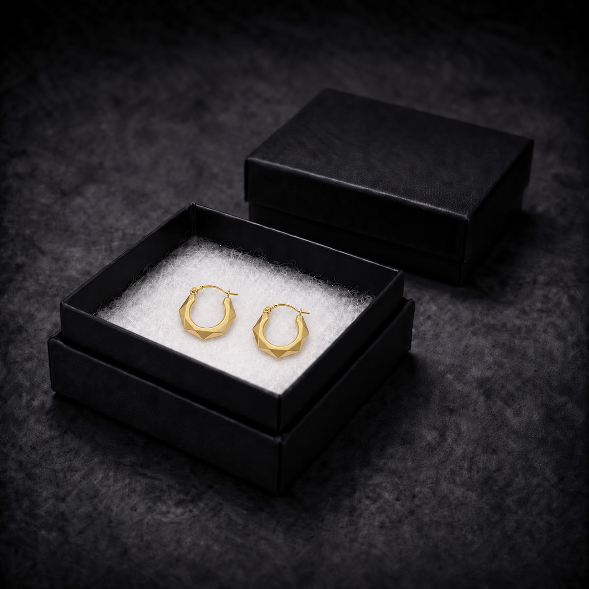 9ct Gold Faceted Creole Earrings