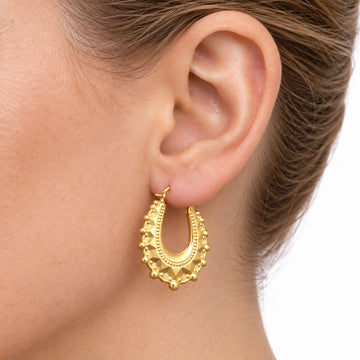 9ct Gold Oval Creole Spike Earrings, worn on the ear