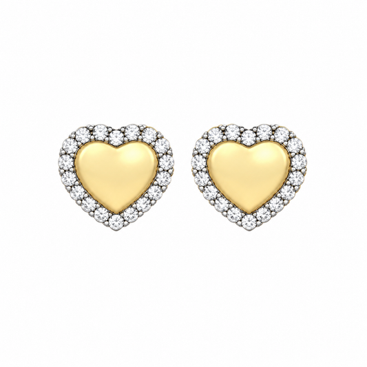 9ct Yellow Gold Cubic Zirconia Heart Stud Earrings
