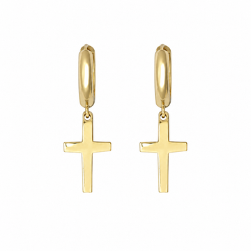 9ct Gold Plain Polished Huggie with Cross Earrings