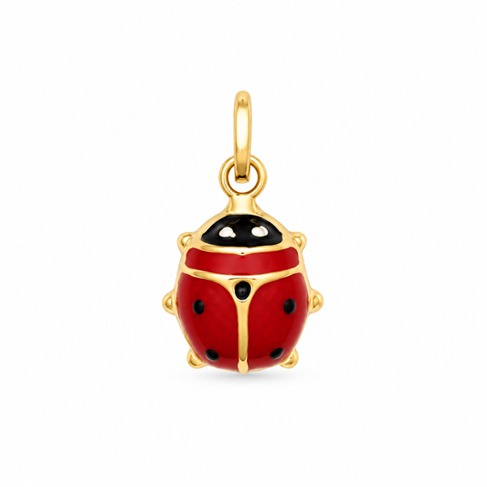 9ct Yellow Gold Enamelled Ladybird Hollow Charm Pendant, front view