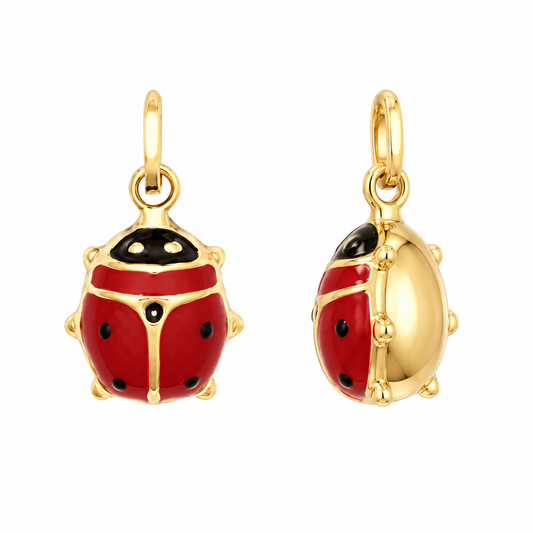 9ct Yellow Gold Enamelled Ladybird Hollow Charm Pendant, front view
