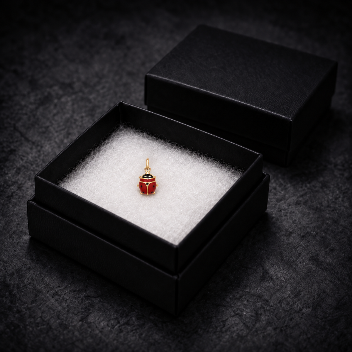 9ct Yellow Gold Enamelled Ladybird Hollow Charm Pendant, in the gift box