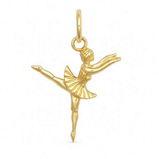 9ct Yellow Gold Ballerina Charm Pendant, front view