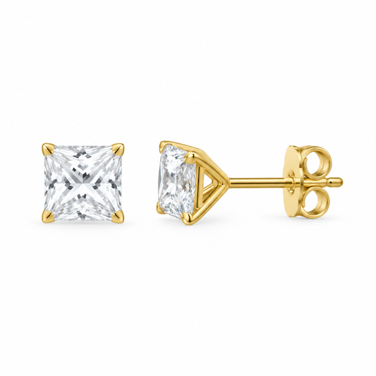 9ct Gold Cubic Zirconia 6mm Square Stud Earrings, front view