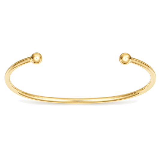 9ct gold ladies solid torque bangle with polished ball ends