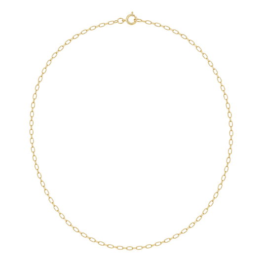 9ct gold ultra fine oval belcher chain laid in a full circle
