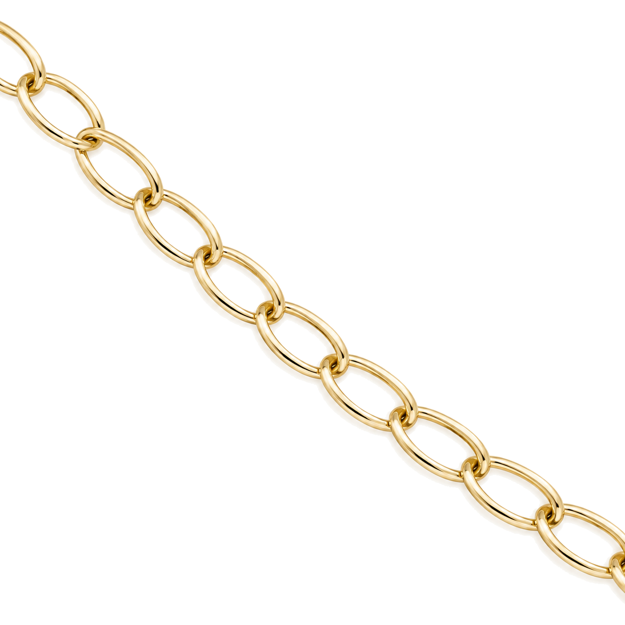 Close detail of the drawn out oval links on a 9ct gold belcher chain