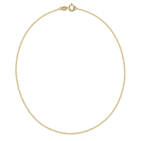 9ct gold 0.7mm diamond cut curb chain laid in a full circle