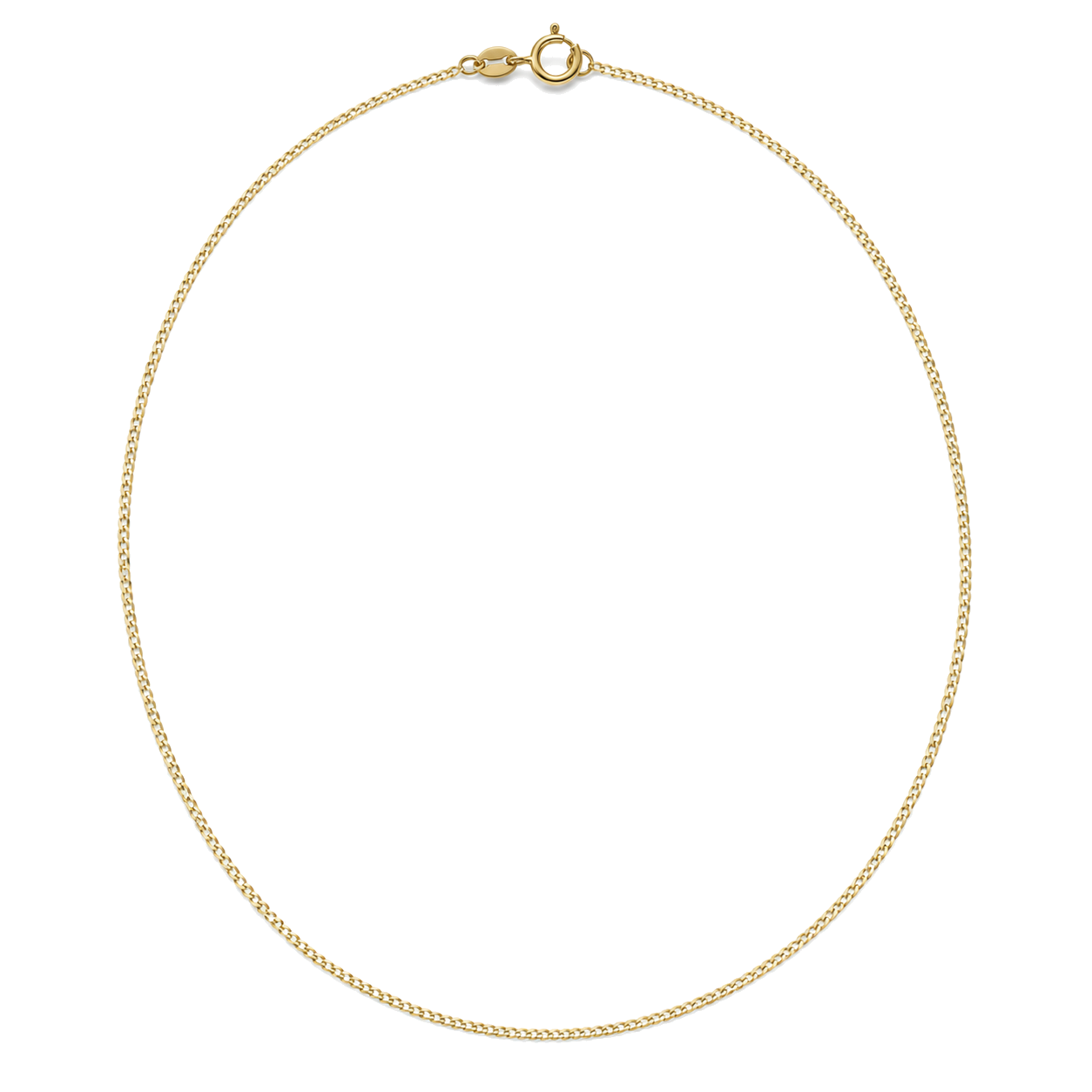 9ct gold 0.7mm diamond cut curb chain laid in a full circle