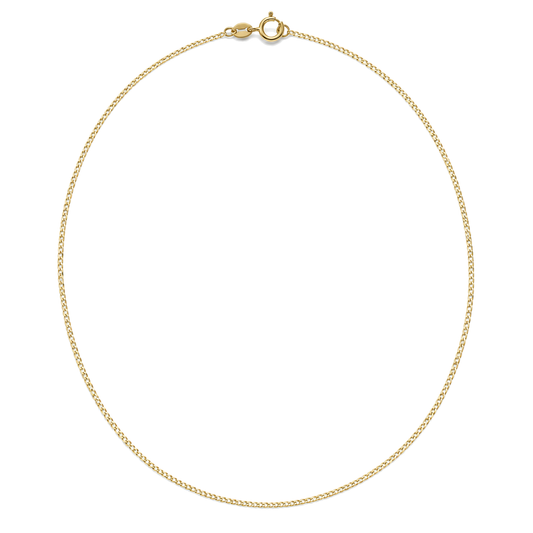 9ct gold 0.7mm diamond cut curb chain laid in a full circle