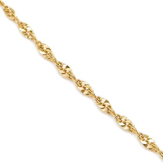 Close detail of the twisted faceted links on a 9ct gold Singapore chain