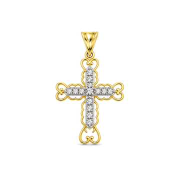 9ct gold CZ filigree cross pendant, the 46mm size