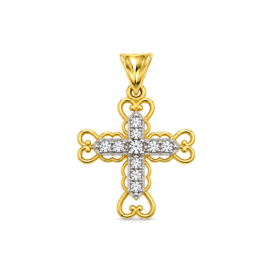 9ct gold CZ filigree cross pendant, the 22mm size