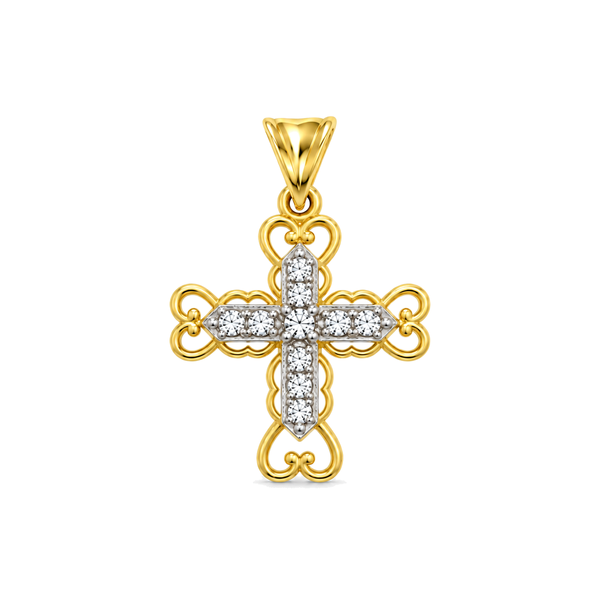 9ct gold CZ filigree cross pendant, the 22mm size