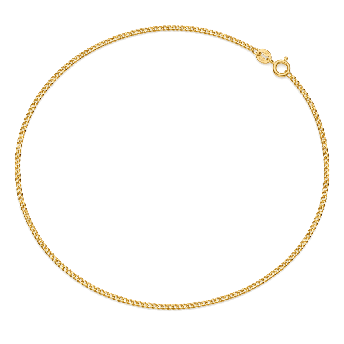 9ct gold 1.2mm classic curb chain laid in a full circle