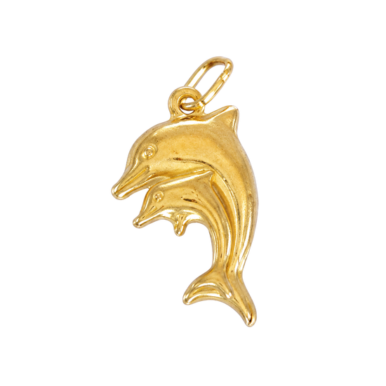 9ct Gold Dolphin Charm Pendant, front view